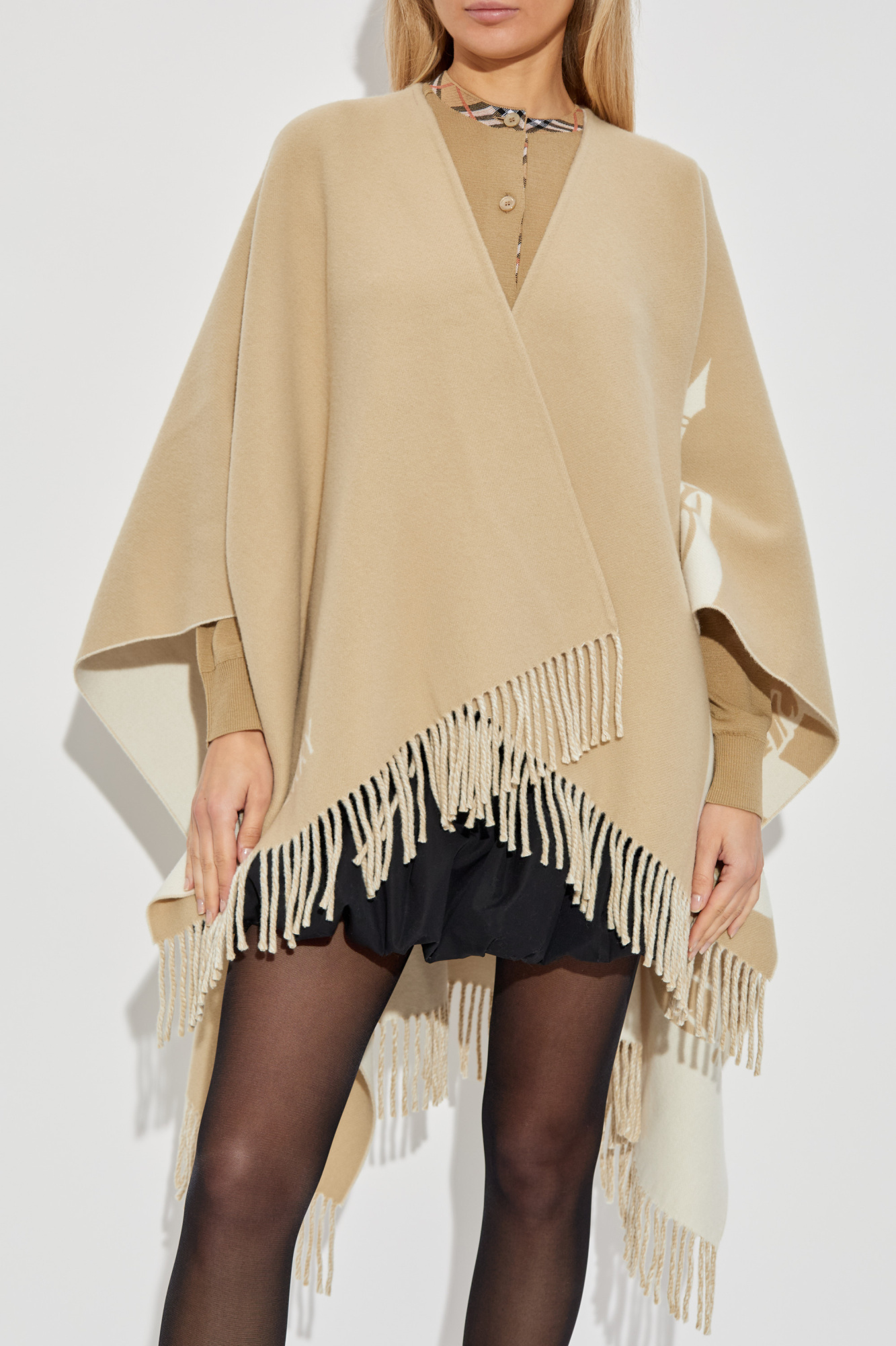 Beige Poncho with fringes Burberry - Vitkac Australia